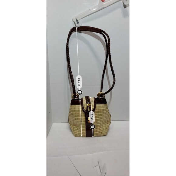Vintage Kaela Straw Purse Brown Leather Trim Shoulder Bag Unique Closure - Picture 15 of 15